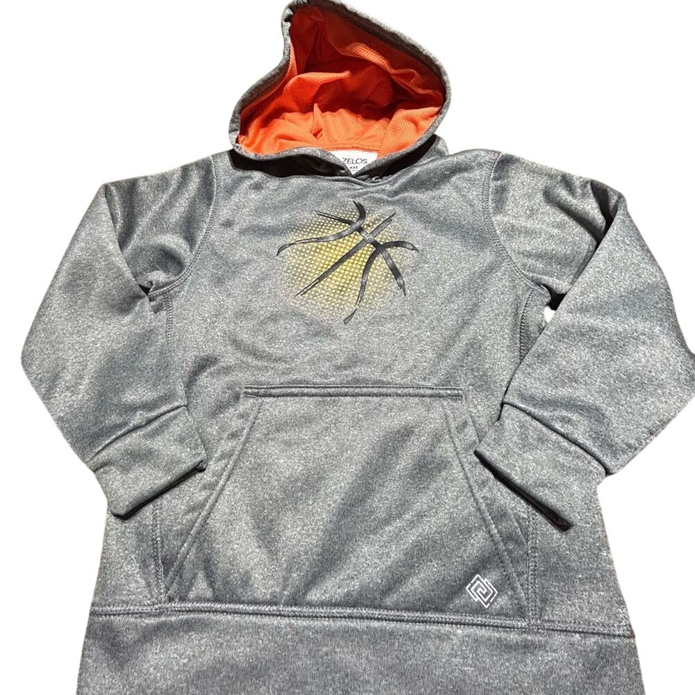ZELOS Gray Hoodie with Orange Lining and Basketball Graphic xxs